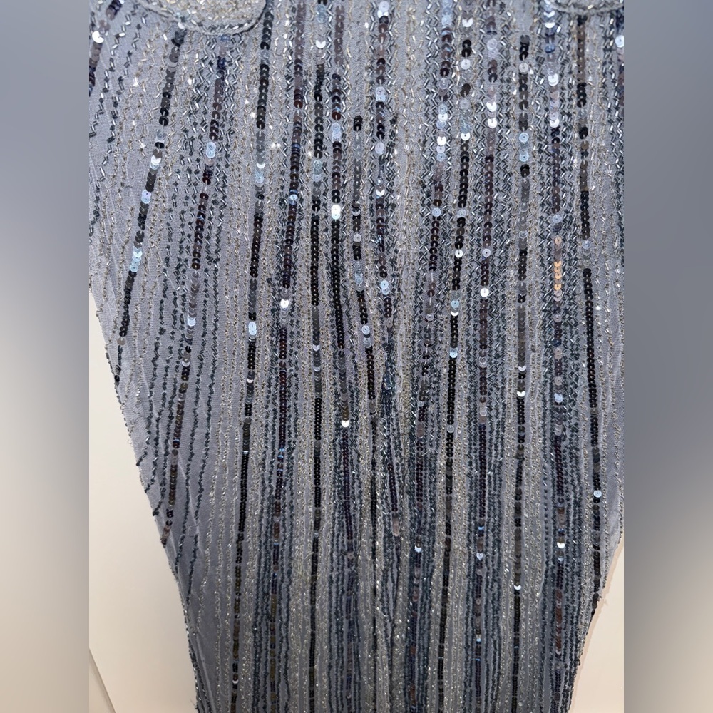 NWT |Mac Duggal 93583 Slate Blue Grey Sequined V Neck Cape Sleeve Gown Size 10 - Picture 13 of 16